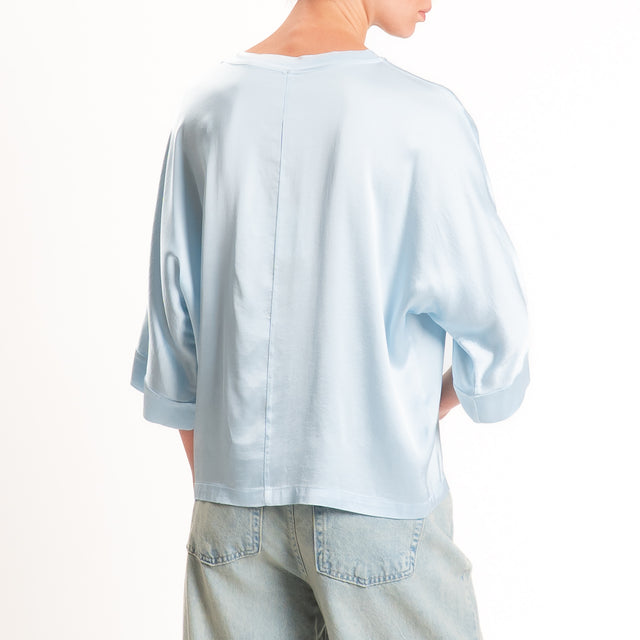 Tensione in-Blusa scatola manica 3/4 satin elasticizzato - cielo