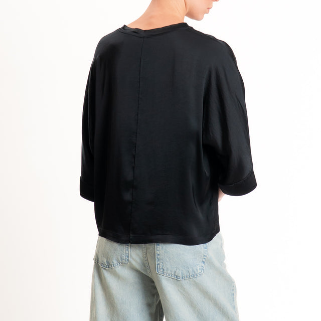 Tensione in-Blusa scatola manica 3/4 satin elasticizzato - nero