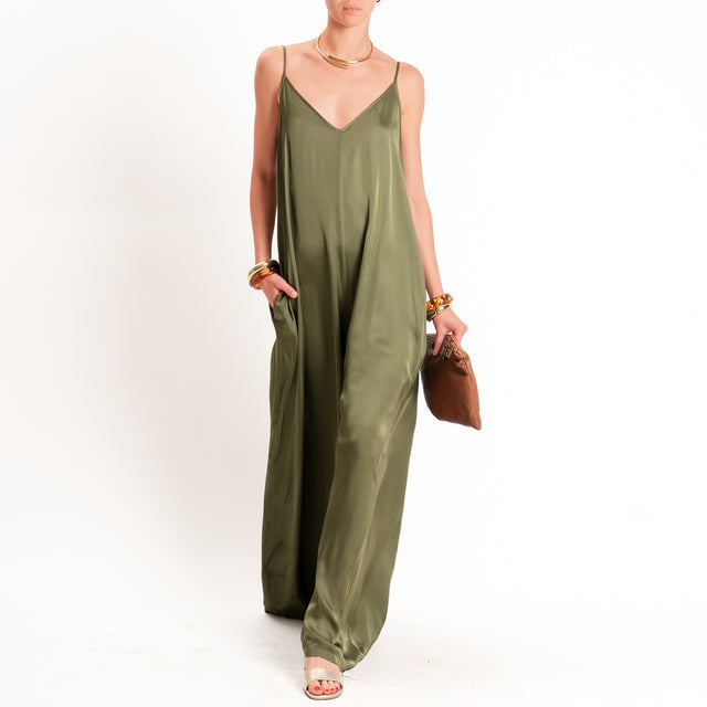 Tensione in-Tuta satin doppio scollo v con tasche - militare