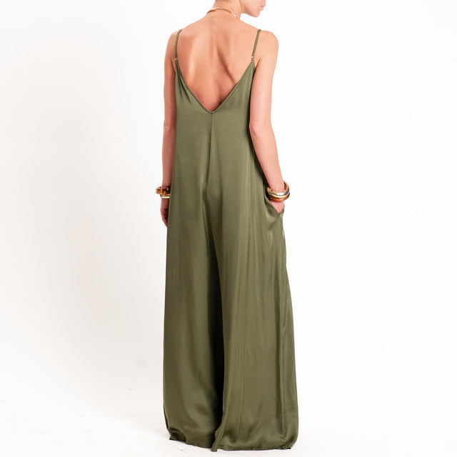 Tensione in-Tuta satin doppio scollo v con tasche - militare
