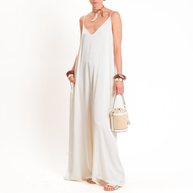 Tensione in-Tuta satin doppio scollo v con tasche - burro