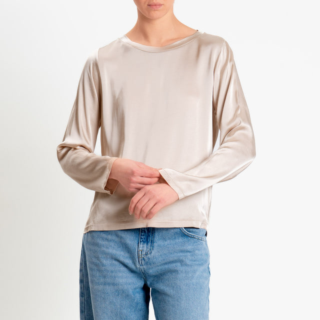 Tensione in-Blusa satin elasticizzata manica lunga - avena