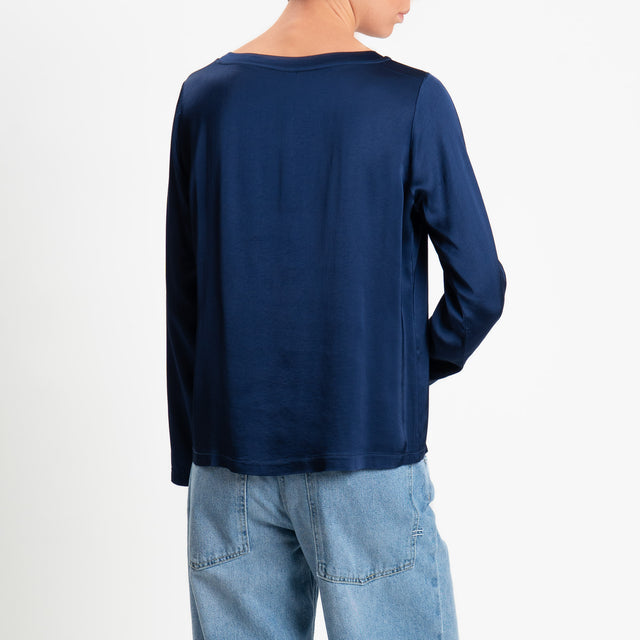 Tensione in-Blusa satin elasticizzata manica lunga - blu