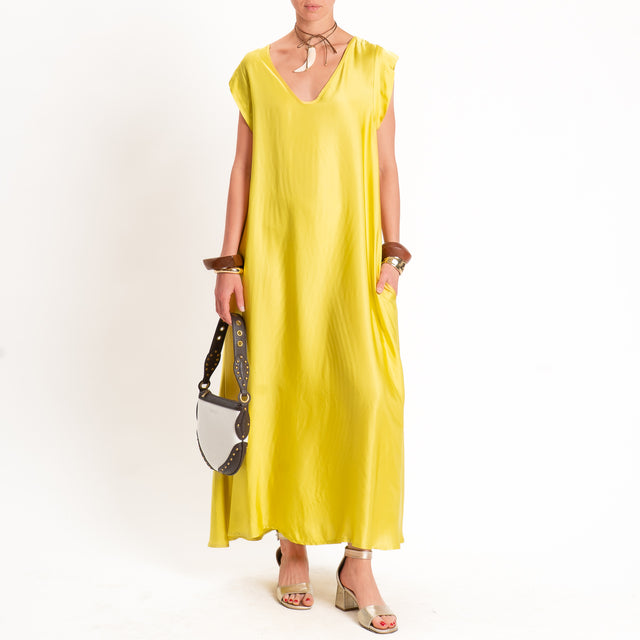 Tensione in-Abito satin scollo v - lime
