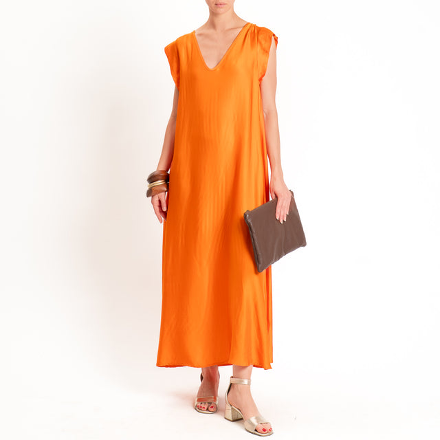Tensione in-Abito satin scollo v - arancio