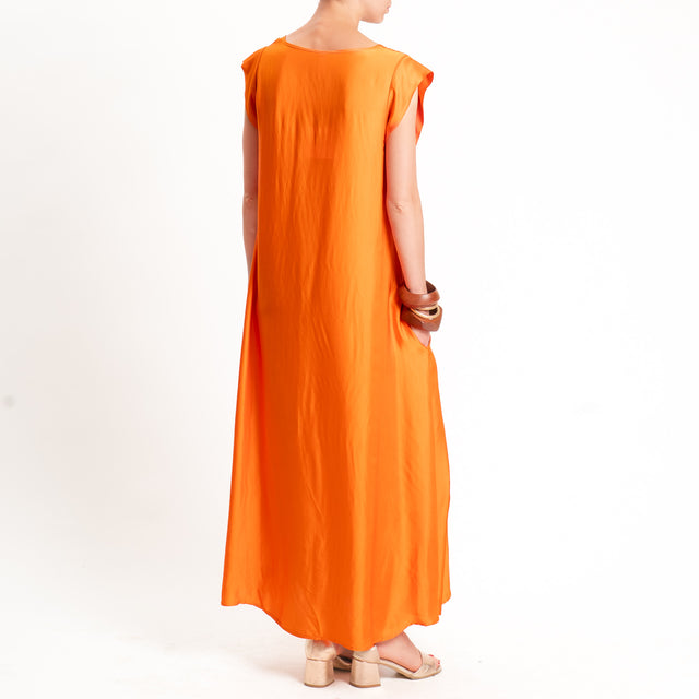 Tensione in-Abito satin scollo v - arancio