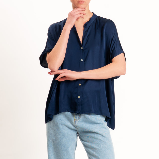 Tensione in-Camicia satin manica scesa - blu