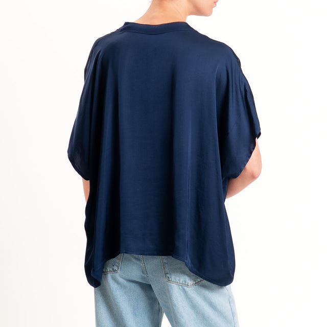 Tensione in-Camicia satin manica scesa - blu