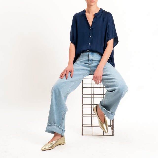 Tensione in-Camicia satin manica scesa - blu