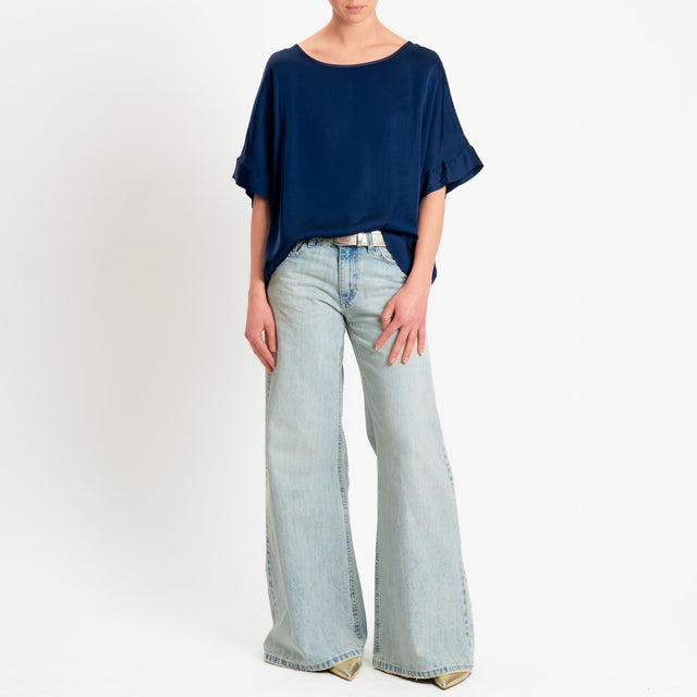 Tensione in-Blusa satin manica scesa - blu