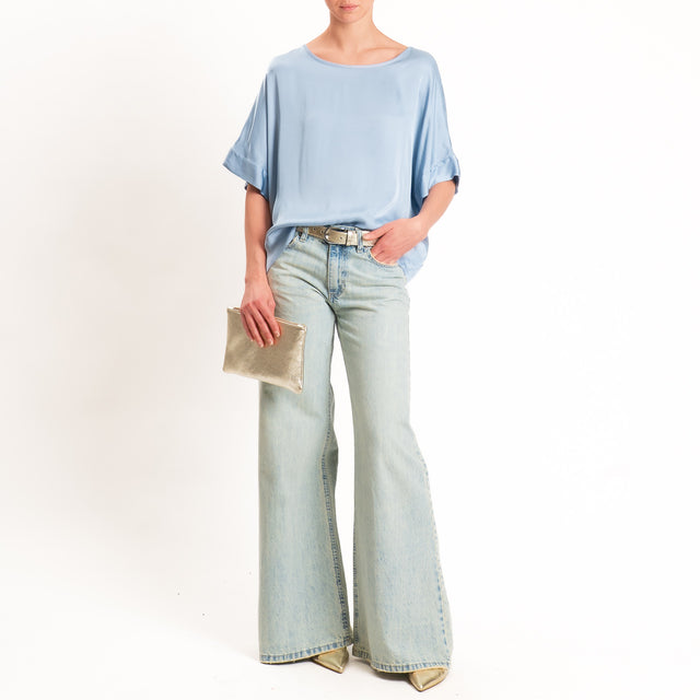 Tensione in-Blusa satin manica scesa - cielo