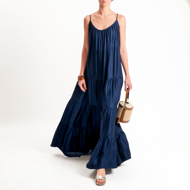 Tensione in-Abito satin con balze bretelle regolabili - blu