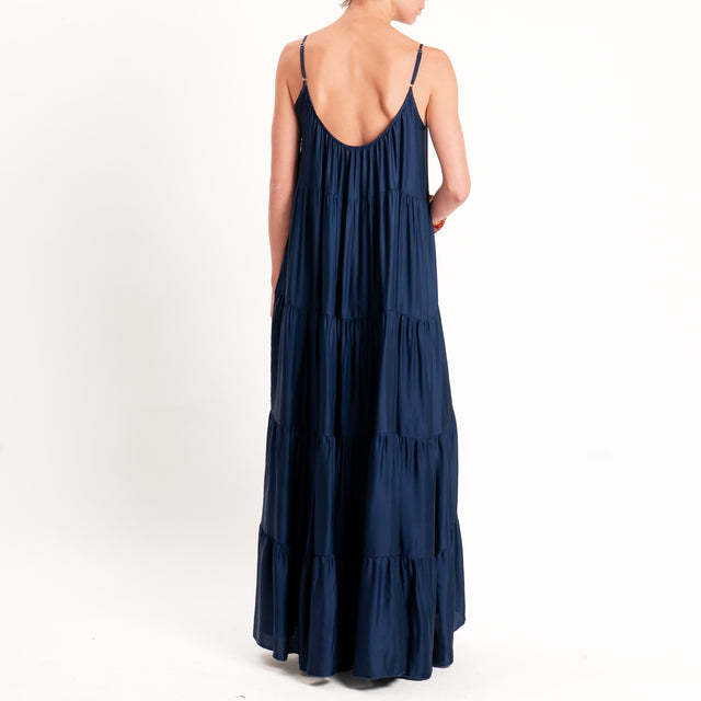 Tensione in-Abito satin con balze bretelle regolabili - blu
