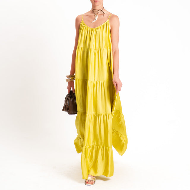 Tensione in-Abito satin con balze bretelle regolabili - lime