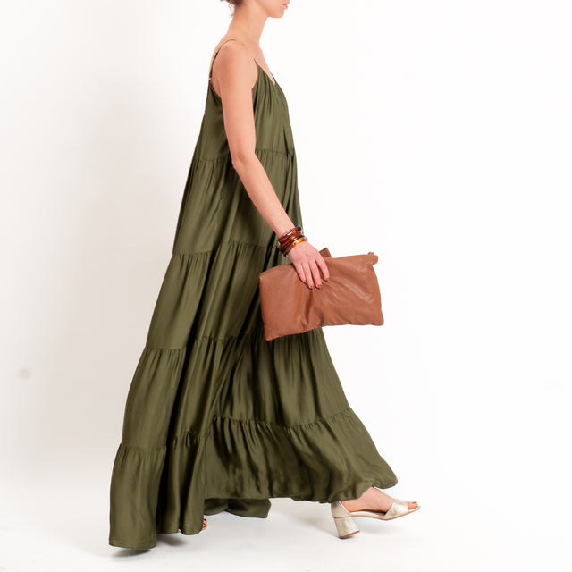 Tensione in-Abito satin con balze bretelle regolabili - militare