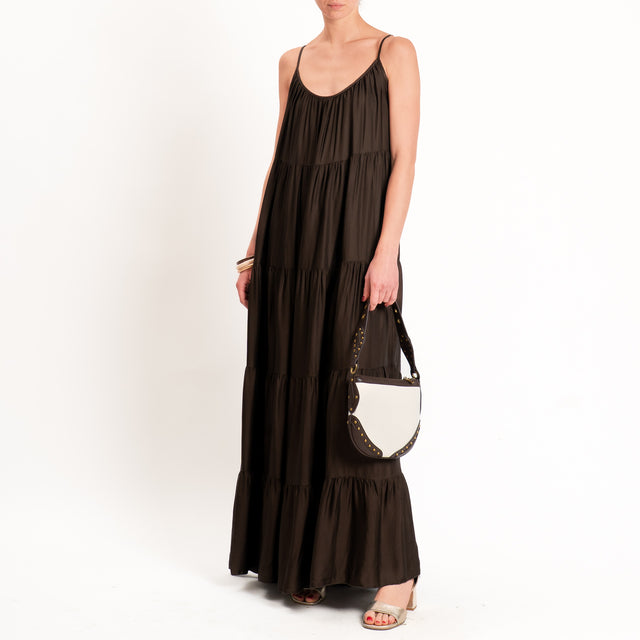 Tensione in-Abito satin con balze bretelle regolabili - caffe'