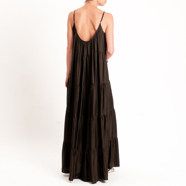 Tensione in-Abito satin con balze bretelle regolabili - caffe'