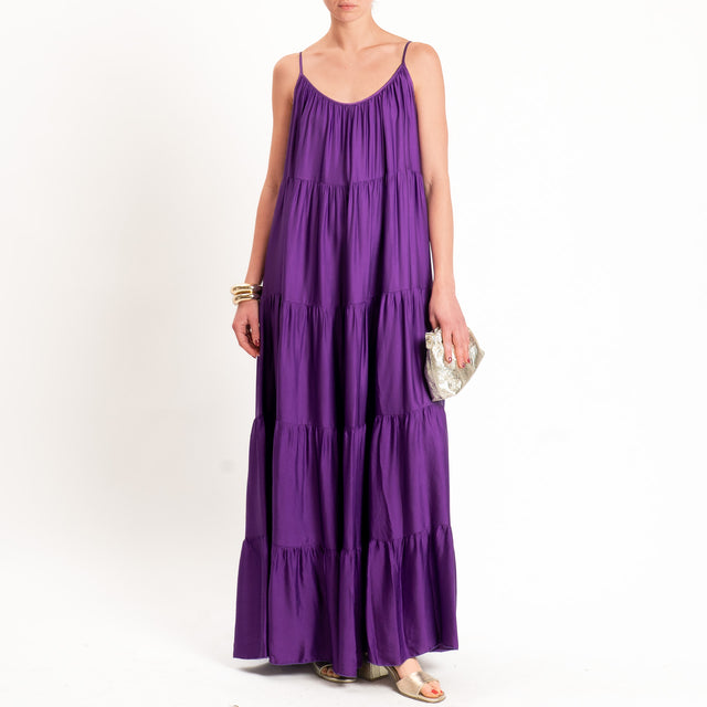 Tensione in-Abito satin con balze bretelle regolabili - viola