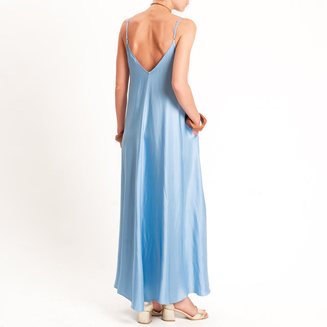Tensione in-Abito satin svasato con tasche - azzurro