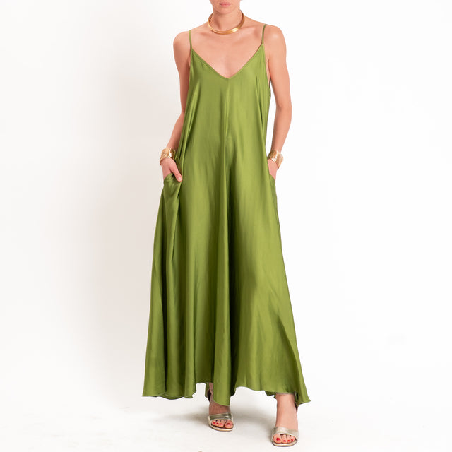 Tensione in-Abito satin svasato con tasche - olive