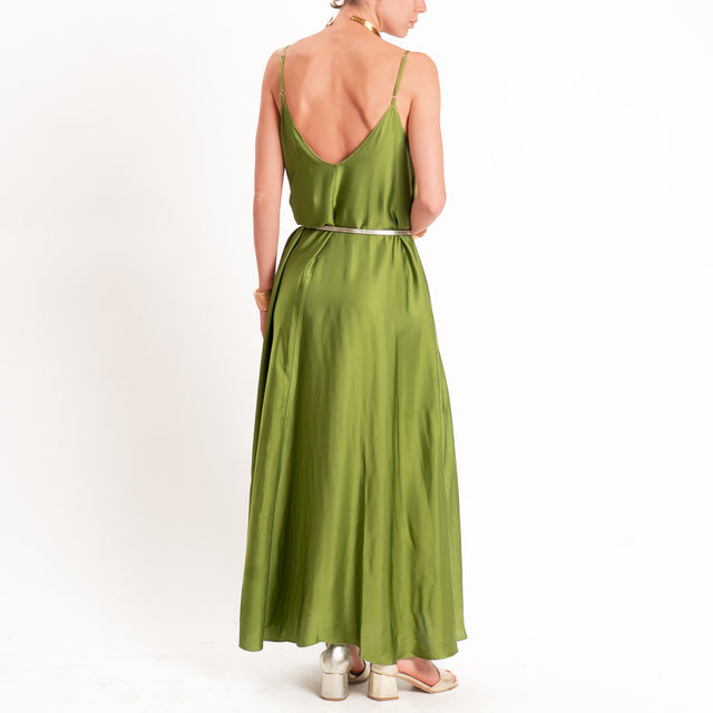 Tensione in-Abito satin svasato con tasche - olive