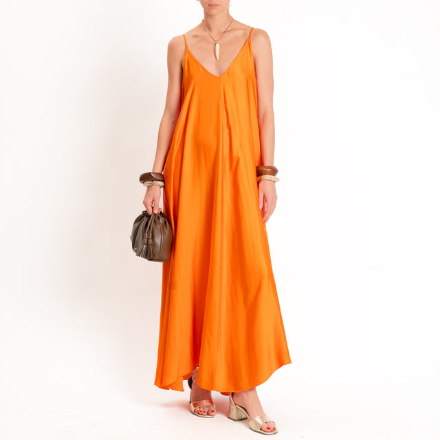 Tensione in-Abito satin svasato con tasche - arancio