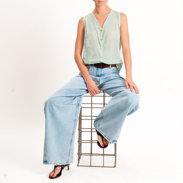 Tensione in-Camicia mussola smanicata - acqua