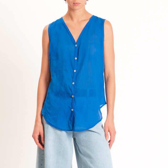 Tensione in-Camicia mussola smanicata - bluette