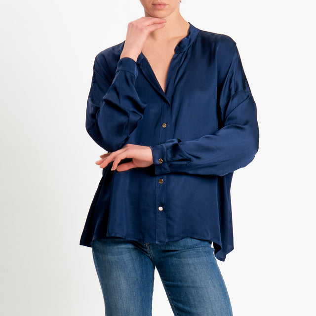 Tensione in-Camicia satin bottoni dorati - blu