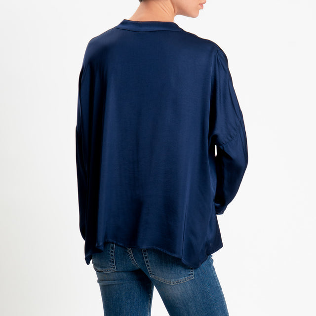 Tensione in-Camicia satin bottoni dorati - blu