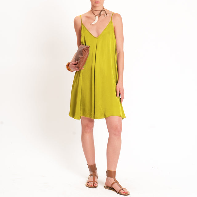 Tensione in-Abito satin corto bretelle regolabili - lime