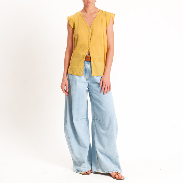 Tensione in-Camicia mussola smanicata - Senape