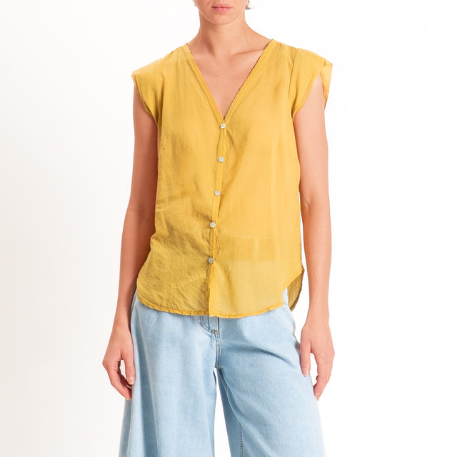 Tensione in-Camicia mussola smanicata - Senape