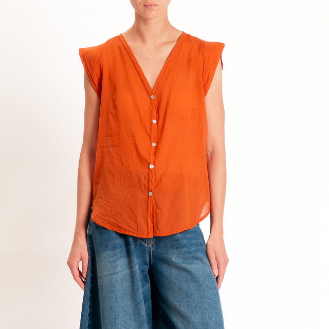 Tensione in-Camicia mussola smanicata scollo v - arancio