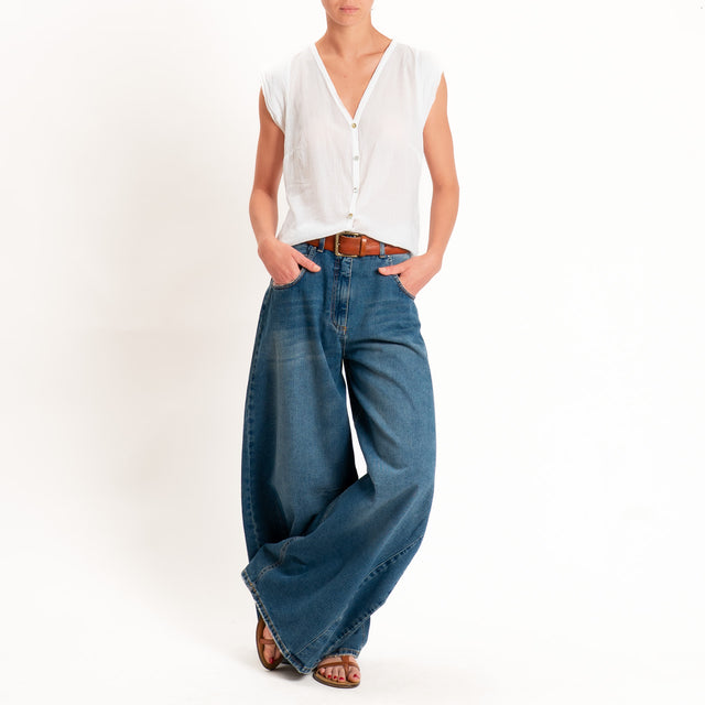 Tensione in-Camicia mussola smanicata scollo v - latte