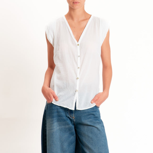 Tensione in-Camicia mussola smanicata scollo v - latte