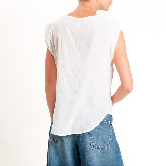 Tensione in-Camicia mussola smanicata scollo v - latte