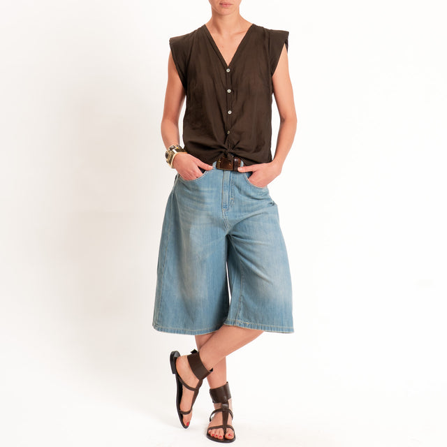 Tensione in-Camicia mussola smanicata scollo v - caffe'