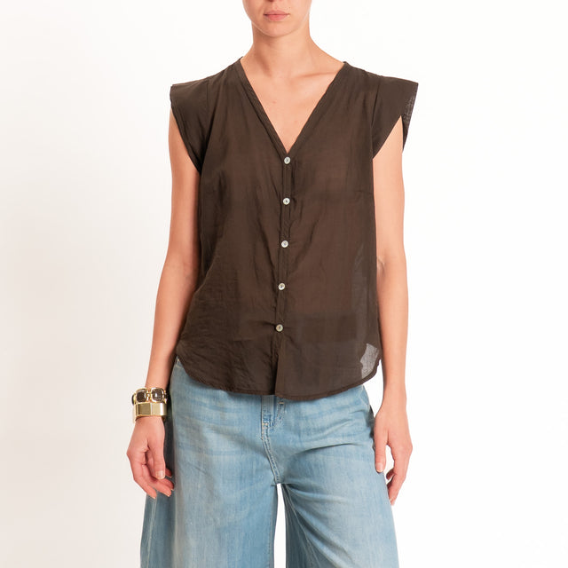 Tensione in-Camicia mussola smanicata scollo v - caffe'