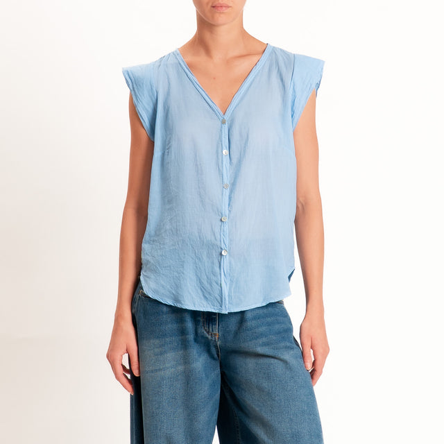 Tensione in-Camicia mussola smanicata scollo v - sky