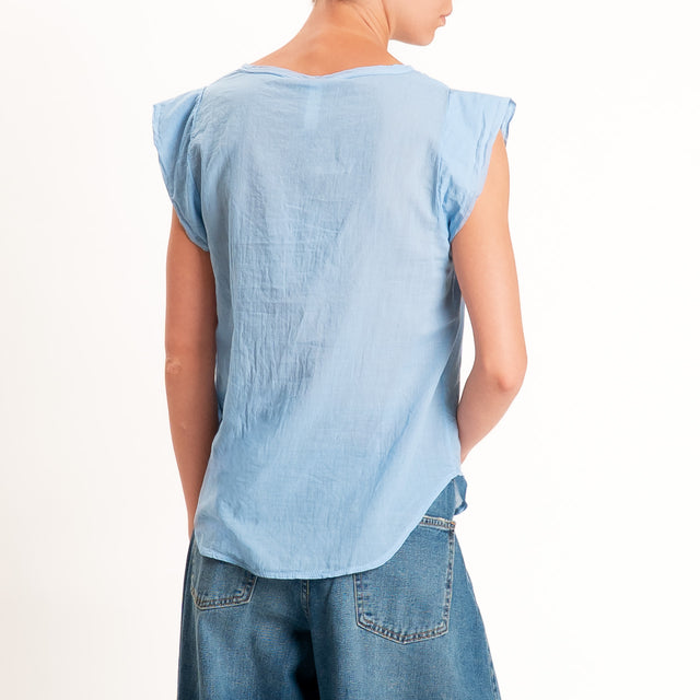 Tensione in-Camicia mussola smanicata scollo v - sky
