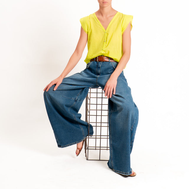 Tensione in-Camicia mussola smanicata scollo v - lime