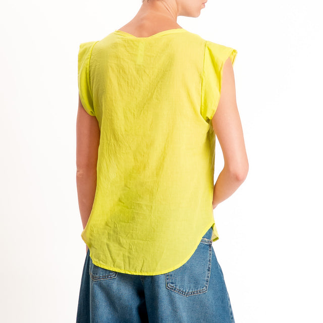 Tensione in-Camicia mussola smanicata scollo v - lime