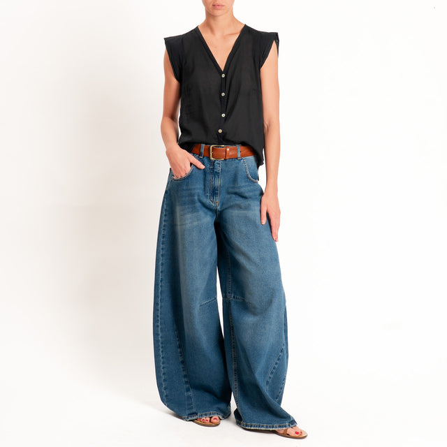 Tensione in-Camicia mussola smanicata scollo v - Nero