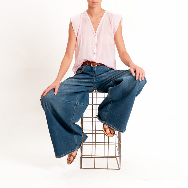 Tensione in-Camicia mussola smanicata scollo v - rose