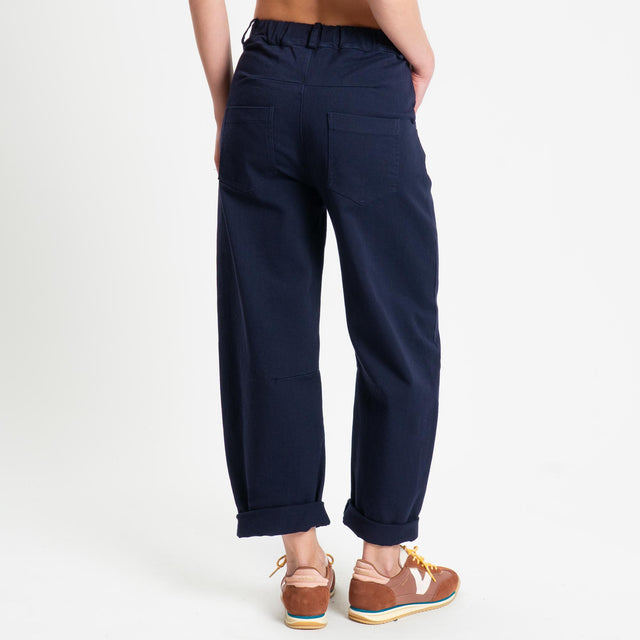 Tensione in-Pantalone barrel cotone elasticizzato elastico dietro - blu