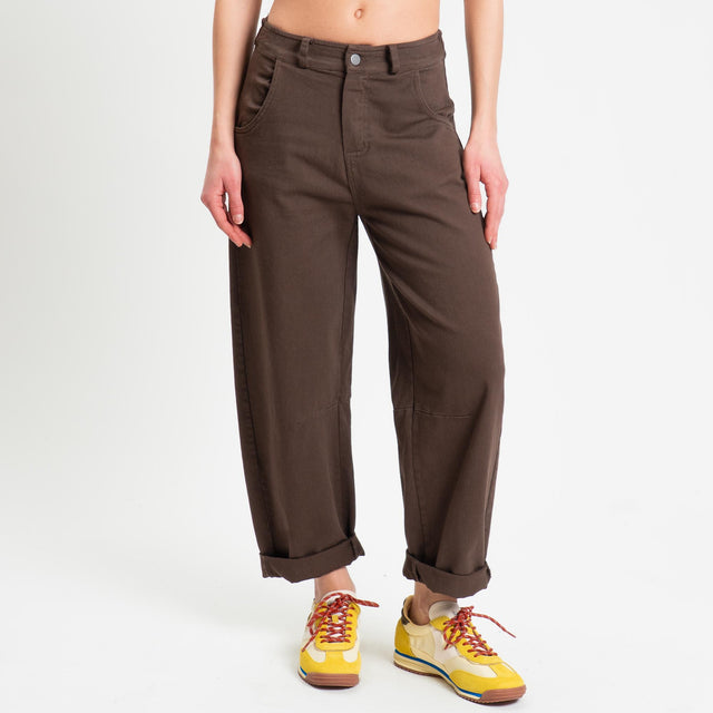 Tensione in-Pantalone barrel cotone elasticizzato elastico dietro - caffe'