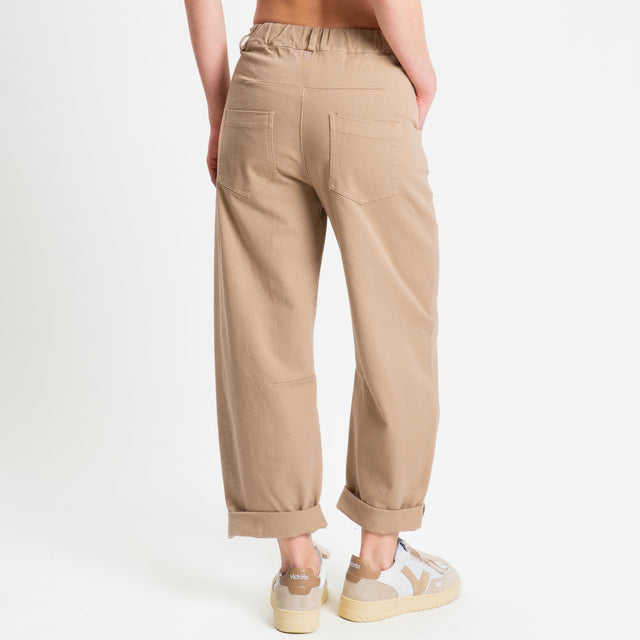 Tensione in-Pantalone barrel elastico dietro - sabbia