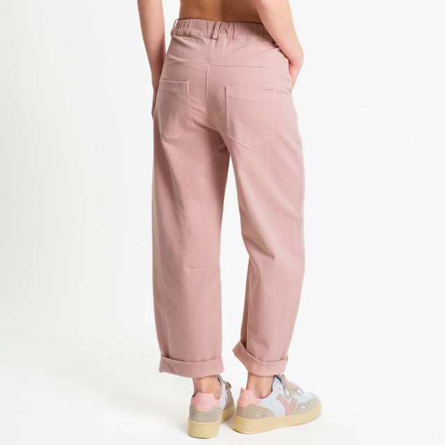 Tensione in-Pantalone barrel cotone elasticizzato elastico dietro - rosa
