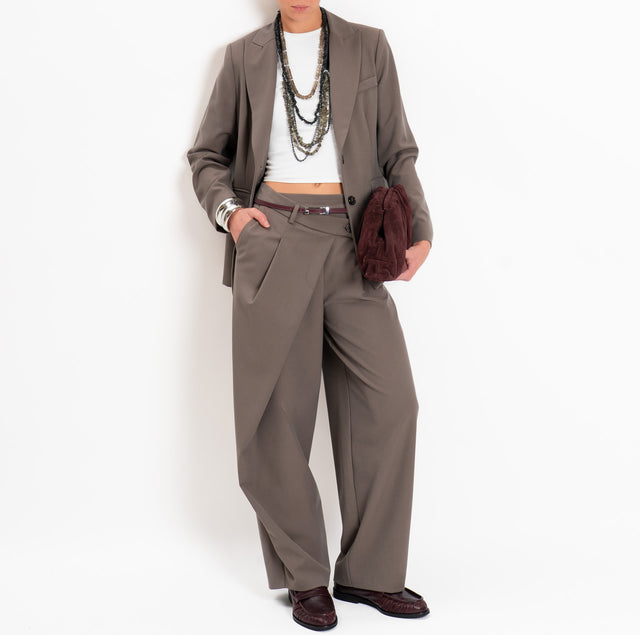 Tensione in-Pantalone misto lana chiusura asimmetrica - nocciola